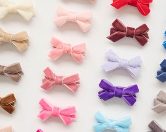 MINI VELVET BOW snap clips, baby girl piggy hair clips, girl hair accessory, toddler kid fringe hair clip, baby barrette