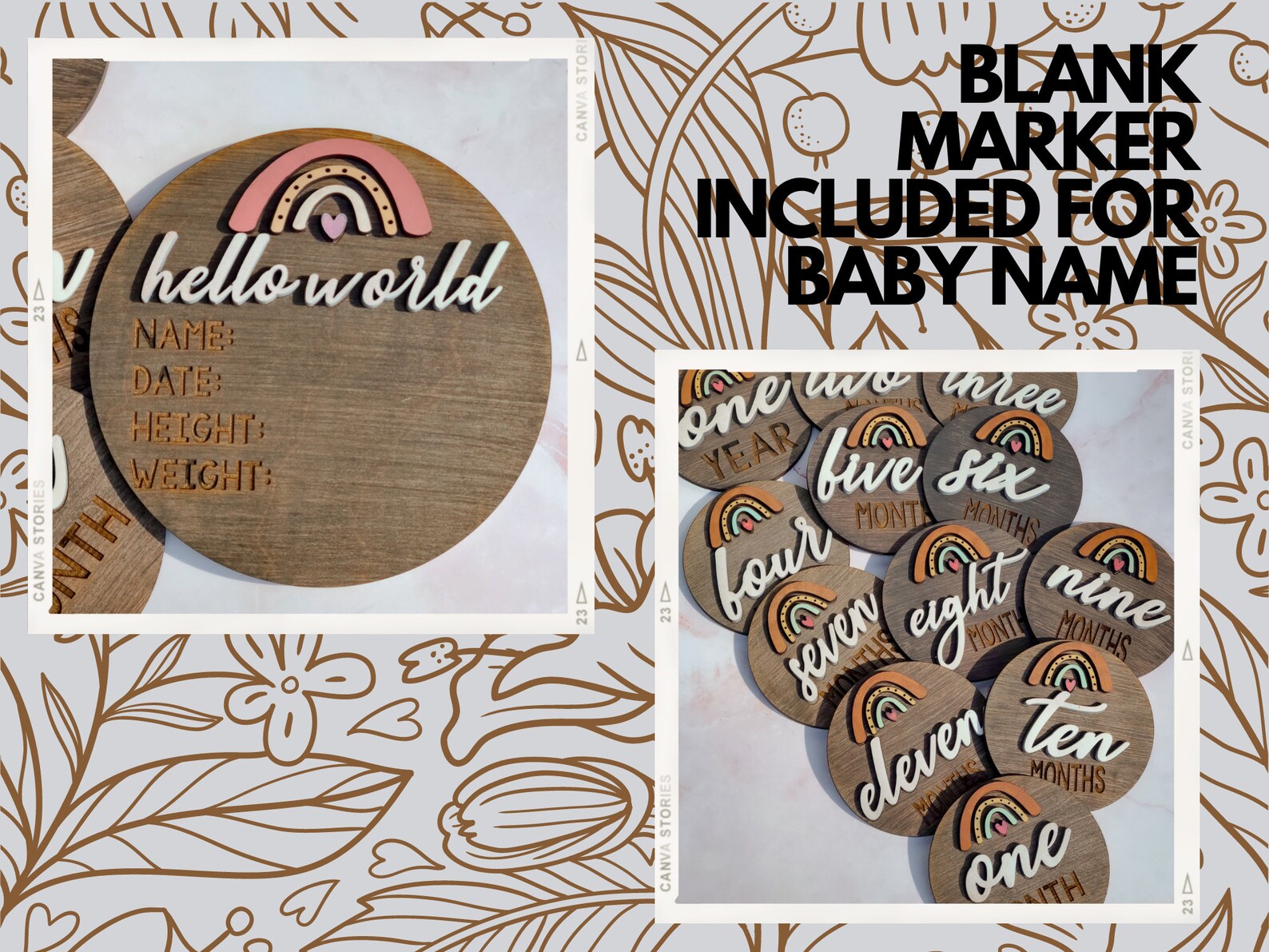 Rainbow Milestone Markers SVG, Boho Monthly Markers Digital File, Laser ...