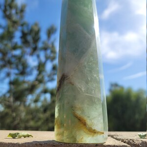 Large Natural Polished Fluorite Tower with Rainbow Phantoms • Genuine Crystal Point for Healing, Home Decor & Spiritual Gift