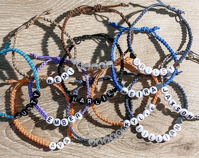 Custom Name Bracelet, Personalized Word Jewelry, Adjustable Unisex Design