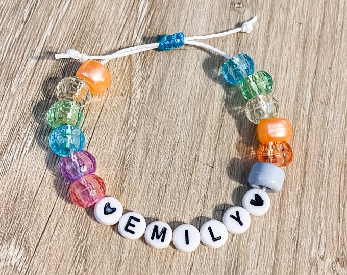 Custom Name Bracelet, Rainbow Beaded Word Bracelet, Adjustable