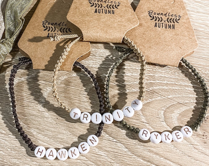 Custom Name Beaded Bracelet, Adjustable Personalized Jewelry