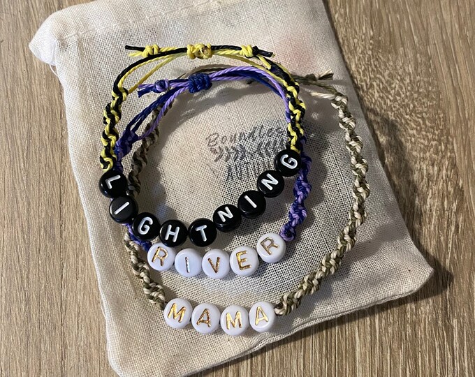 Custom Name Beaded Bracelet, Adjustable Personalized Word Jewelry