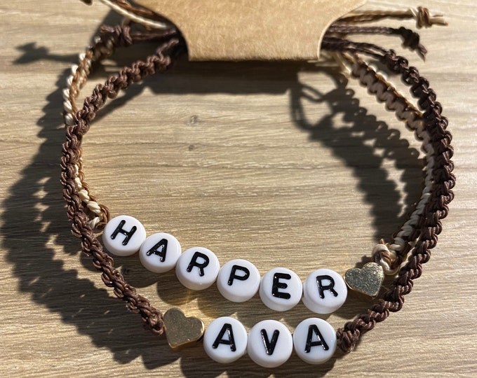 Custom Name Beaded Bracelet, Personalized Word, Adjustable Unisex Jewelry