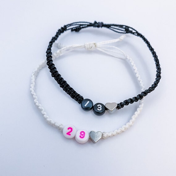Personalized Number & Date Bracelet, Adjustable Custom Waxed String Bracelet