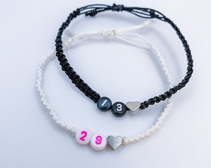 Personalized Number & Date Bracelet, Adjustable Custom Waxed String Bracelet