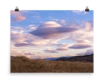 Lenticular Clouds/Photography Wall Art/UFO/Weather and Nature/Mountains/Meteorology/Sunset/Poster