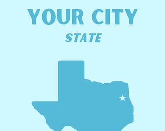 Custom State Printable Wall Decor, Preppy Wall Decor, PNG File, Digital File, State and City, Dorm Decor, College Wall Art