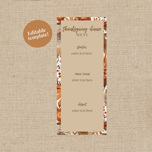Thanksgiving Dinner Menu Template, Digital download link