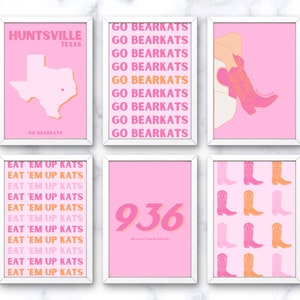 Sam Houston Wall Art, Sam Houston State, arte de pared SHSU rosa y naranja, decoración de dormitorio, arte de pared universitaria, archivos digitales, impresiones en PDF