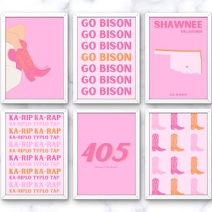 Preppy Oklahoma Baptist Wall Art, Pink and Orange Oklahoma Baptist Wall Art, OBU Dorm Decor, Digital Files, PDF Prints