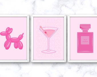 Pink Preppy Girly Wall Art, Set of 3, Girly Wall Decor, College Dorm Decor, Preppy Wall Art