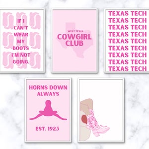 Preppy Texas Tech Wall Art, Digital Download, Set of 5