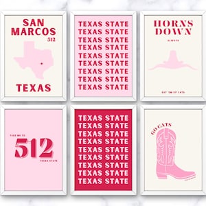 Texas State Wall Art, Preppy Texas State Wall Decor, Preppy Dorm Decor Texas, Texas State Digital Files, PDF Prints