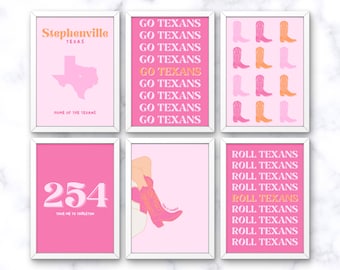 Preppy Tarleton State Wall Art, Pink and Orange Tarleton State Wall Decor, Digital Files, TSU Dorm Decor, PDF Prints