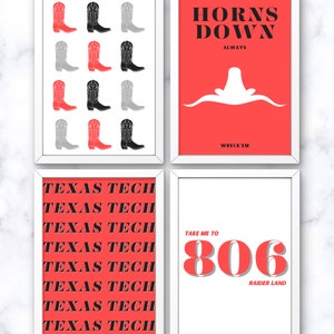 Red and Black Preppy Texas Tech Wall Art, Texas Tech Dorm Decor, Preppy Wall Art, College Digital File, PDF