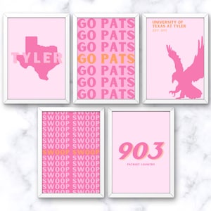 UT Tyler Preppy Wall Art, Pink and Orange UT Tyler Prints, UT Tyler Dorm Decor, Digital Files