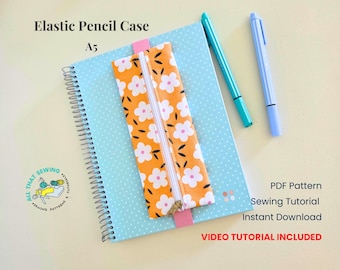 Patrón de costura para estuche de bolígrafo: Estuche para bolígrafo con correa elástica para cuaderno, videotutorial (PDF)