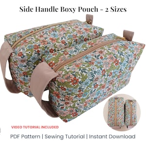 Cosmetic Pouch Pattern, Toiletry Bag Sewing Pattern, Boxy Pouch with Handle Sewing Pattern