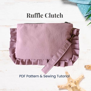 Patrón de bolso de mano en PDF, Patrón de bolso de mano, Patrón de costura de bolso de mano con volante, Bolso de mano grande