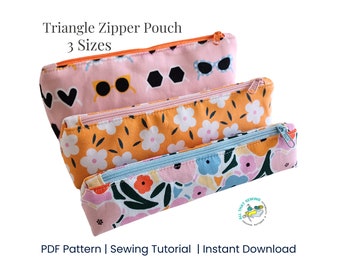 Easy Zipper Pouch Pattern, 3 Sizes, Zippered Pouch Sewing Pattern, Cosmetic Bag Pattern, Make Up Bag Pattern, PDF Sewing Pattern