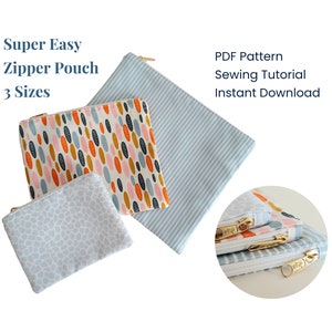 Super Easy Zipper Pouch PDF Sewing Pattern, Small Utility Pouch Sewing Tutorial, Beginner Level Pouch in 3 Sizes Tutorial image 1