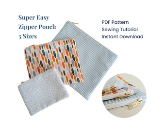 Super Easy Zipper Pouch PDF Sewing Pattern, Small Utility Pouch Sewing Tutorial, Beginner Level Pouch in 3 Sizes Tutorial