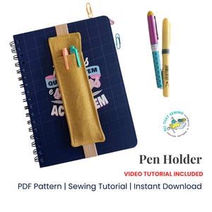 Journal Pen Holder Pattern, DIY Pen Holder for Notebook, Elastic Bookmark Video Tutorial, Pen Sleeve for A5 Notebook, PDF Sewing Pattern