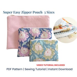 Pochette zippée super facile, patron de couture PDF, petite pochette utilitaire, tutoriel couture, pochette pour niveau débutant en 3 tailles