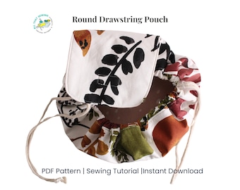 Round Drawstring Bag Pattern, Circle Drawstring Bag, Makeup Bag Sewing Pattern