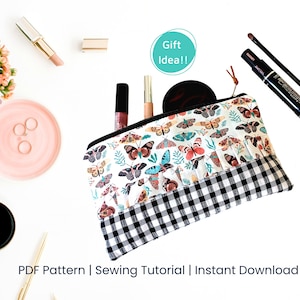 Makeup Zipper Pouch Pattern, Ruffle Pouch Sew Pattern, PDF Sewing Pattern