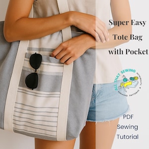 Beach Bag Sewing Pattern, Summer Tote Bag PDF Tutorial, Easy tote Bag with Pocket, Beginner Pattern
