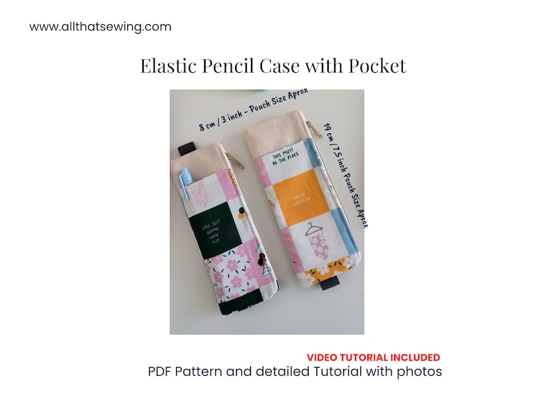Notebook Elastic Pencil Case Sewing Pattern, Zipper Pencil Pouch PDF Pattern, Agenda Pen Holder, Journal Pen Pouch Sewing Tutorial image 2