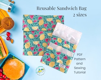 School Lunch Bag, Sandwich Bag Pattern, Reusable Sandwich Bag Set, Snack Bag, PDF Sewing Pattern, School Supplies, Sustainable Food Bag