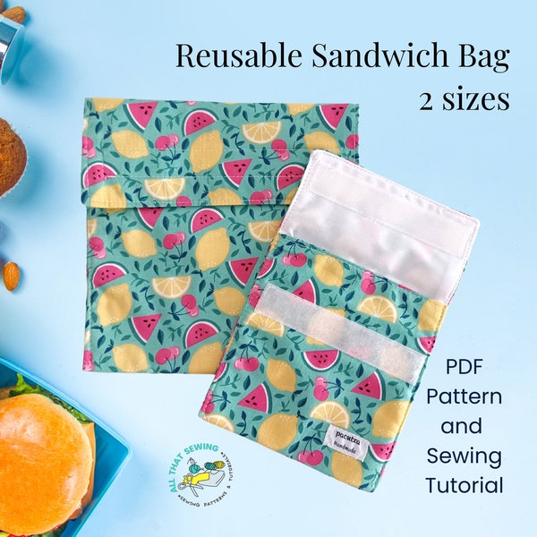 School Lunch Bag, Sandwich Bag Pattern, Reusable Sandwich Bag Set, Snack Bag, PDF Sewing Pattern, School Supplies, Sustainable Food Bag