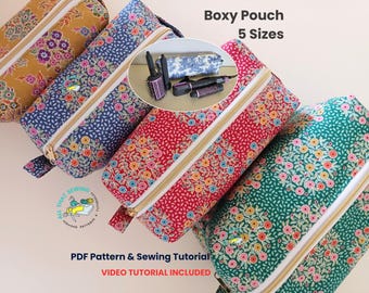 Boxy Zipper Pouch with French Seams Sewing Pattern, Boxy Makeup Bag Pattern
