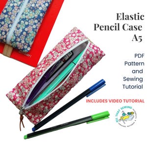 Elastic Pencil Case, Elastic Pen Pouch, Journal Pen Holder, A5 Planner Pen Case, Binder Pencil Pouch, PDF Sewing Pattern, School Supply