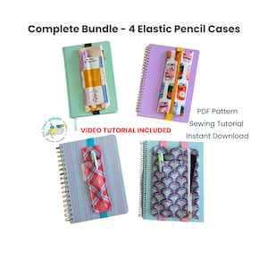 Conjunto completo de estojo elástico para lápis | Porta-canetas e bolsas para agenda em todos os tamanhos | Moldes de costura em PDF