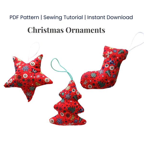 Fabric Ornaments Pattern - Christmas Tree, Christmas Stocking, Star - PDF Sewing Pattern