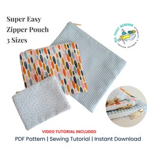Super Easy Zipper Pouch PDF Sewing Pattern, Small Utility Pouch Sewing Tutorial, Beginner Level Pouch in 3 Sizes Tutorial