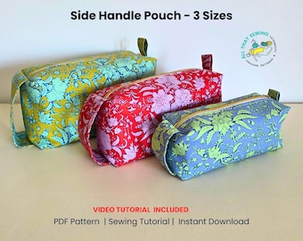 Boxed Zipper Pouch Sewing Pattern, Boxed Corner Bag Pattern, Boxy Pouch Pattern, DIY Travel Bag Pattern