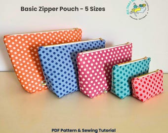 Easy Zipper Pouch Pattern in 5 Sizes, Zipper Pouch Set, DIY Cosmetic Bags, PDF Sewing Pattern
