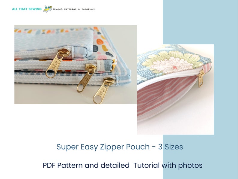 Super Easy Zipper Pouch PDF Sewing Pattern, Small Utility Pouch Sewing Tutorial, Beginner Level Pouch in 3 Sizes Tutorial image 3
