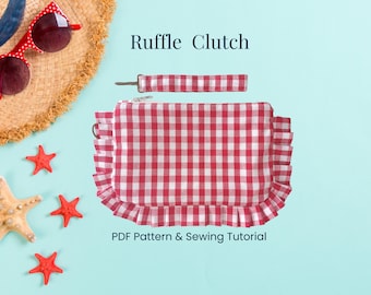 Clutch Pattern PDF, Wristlet Purse Pattern, Ruffle Clutch Sewing Pattern, Large Wristlet Pouch