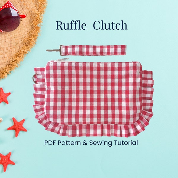 Clutch Pattern PDF, Wristlet Purse Pattern, Ruffle Clutch Sewing Pattern, Large Wristlet Pouch