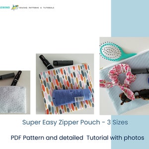 Super Easy Zipper Pouch PDF Sewing Pattern, Small Utility Pouch Sewing Tutorial, Beginner Level Pouch in 3 Sizes Tutorial image 4