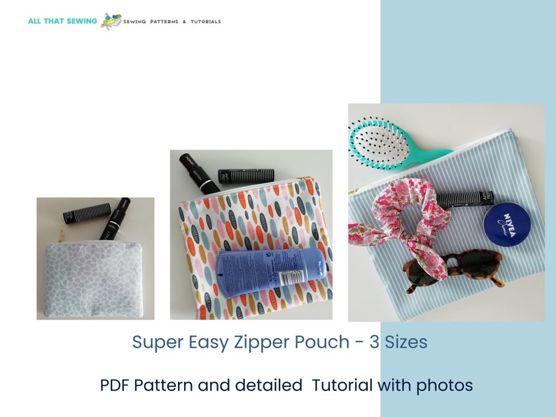 Super Easy Zipper Pouch PDF Sewing Pattern, Small Utility Pouch Sewing Tutorial, Beginner Level Pouch in 3 Sizes Tutorial image 4