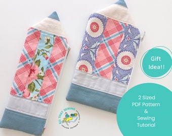 Pencil Shaped Case Pattern, Quilted Pencil Case, Zipper Pen Pouch, Teacher Pencil Pouch, PDF, Sewing Pattern