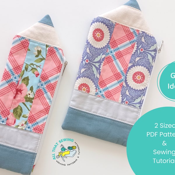 Pencil Shaped Case Pattern, Quilted Pencil Case, Zipper Pen Pouch, Teacher Pencil Pouch, PDF, Sewing Pattern