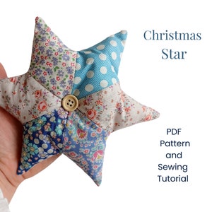 Fabric Star Ornament Pattern, Patchwork Star, Origami Star Ornament, Scandinavian Christmas Decor Pattern - PDF Sewing Pattern
